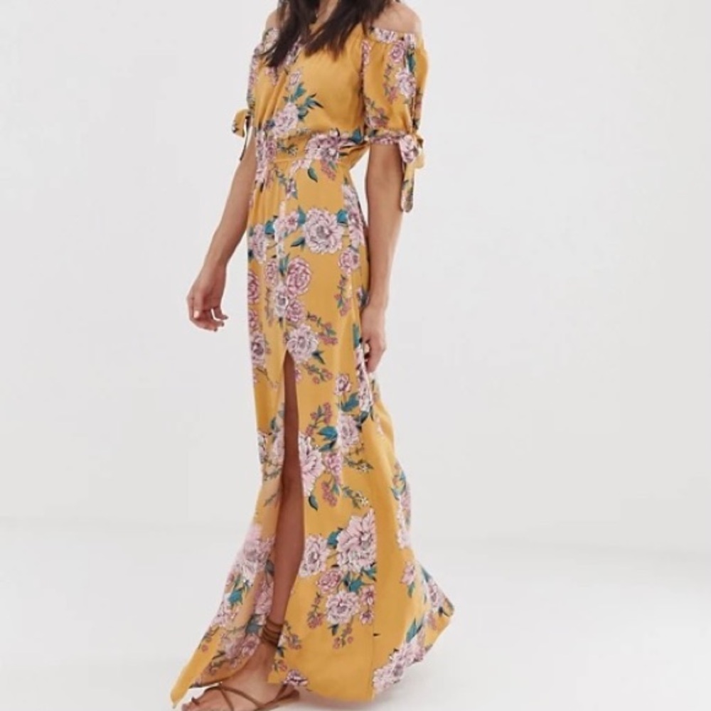 Band Of Gypsies OFF SHOULDER MAXI DRESS WITH TIE S